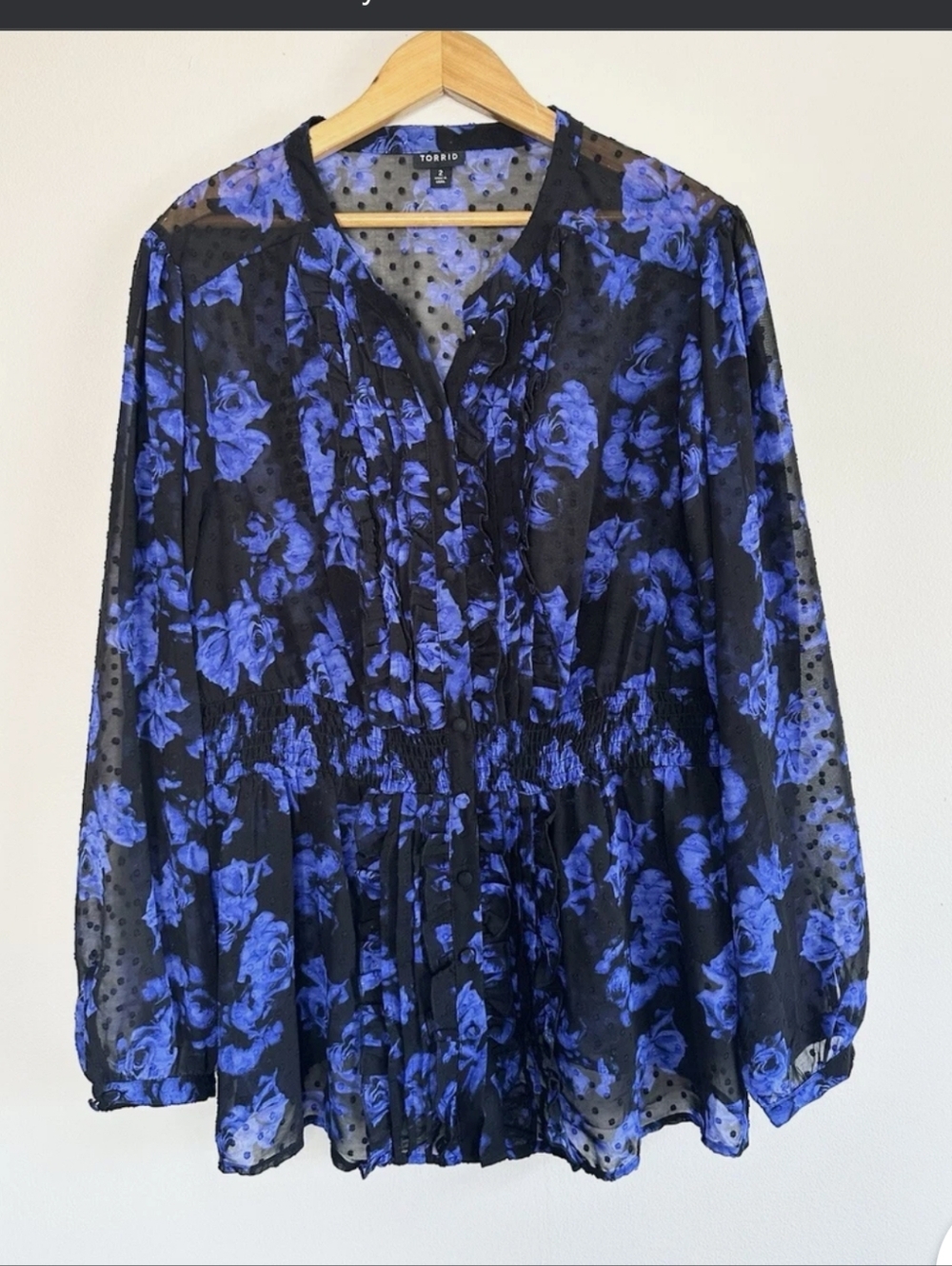 torrid Black Sheer Blouse with Blue Floral Print